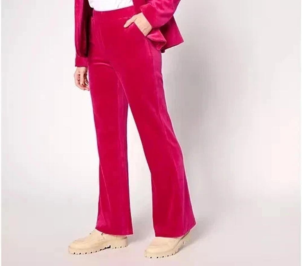 Studio Park Pants Womens 14 Petite 14P Pink Velvet Flare Leg Pull On Boho Hippie